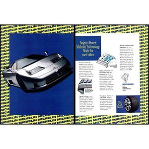 1995 Michelin Tires Bugatti EB110 Supercar 2 Page Vintage Print Ad Wall Art